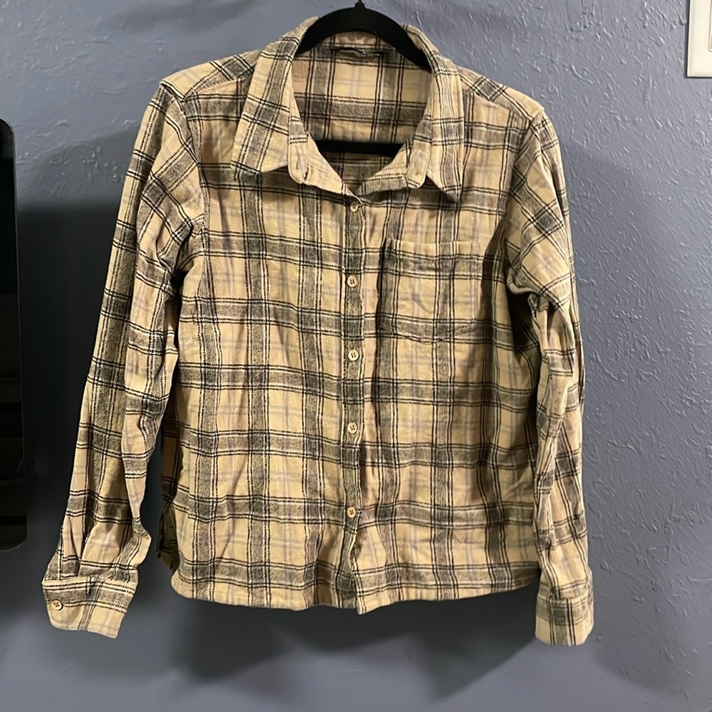 Tan plaid flannel from backcountry. Worn once!